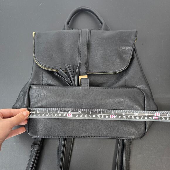 MIZTIQUE Backpack Purse Black Vegan Leather Gold Zipper Minimalist Contemporary - Picture 8 of 11